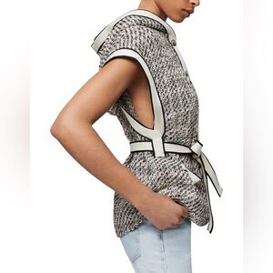 Maje Tweed Hooded Vest Sleeveless Belted Jacket Size 36 US 6